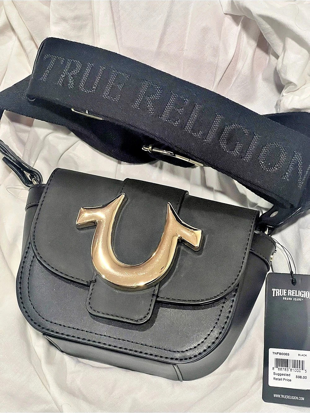 True Religion Horseshoe Logo Flap Crossbody Bag Black